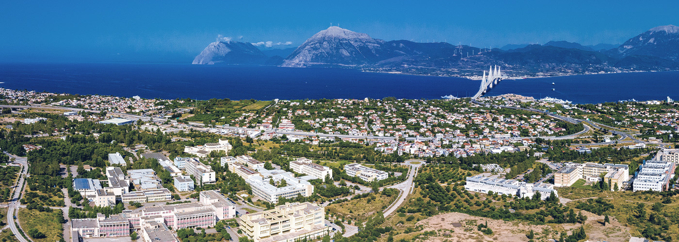 Αεροφωτογραφία με το Συνεδριακό, τους χώρους του Πανεπιστημίου και τη γέφυρα του Ρίου