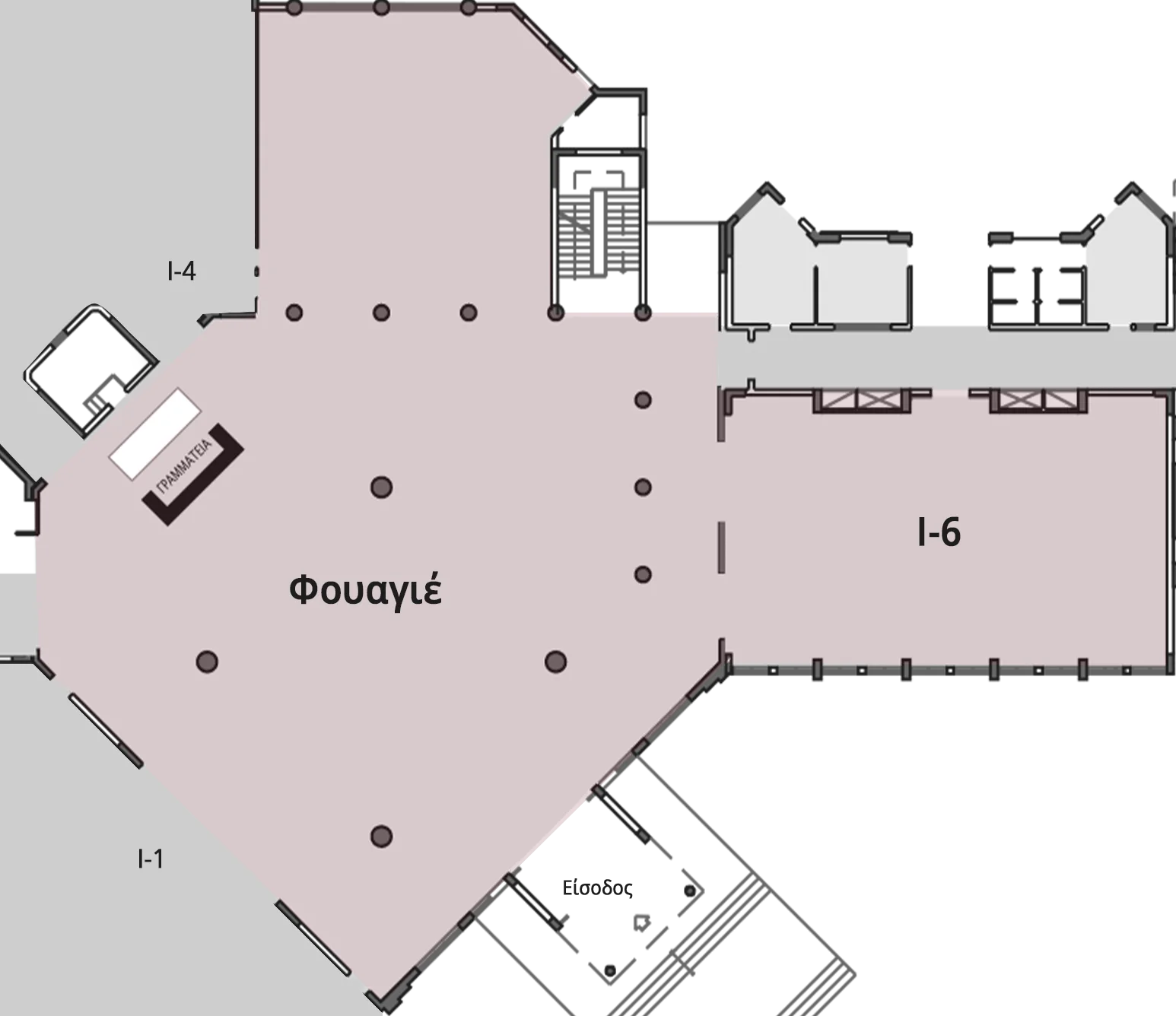 Κάτοψη φουαγιέ ισογείου και αίθουσας Ι.6